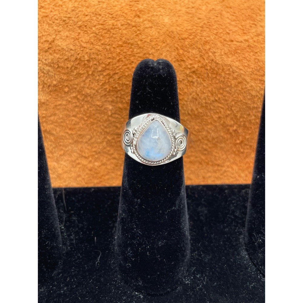 Adjustable Sterling Silver Moonstone Pear Shape Scroll Ring